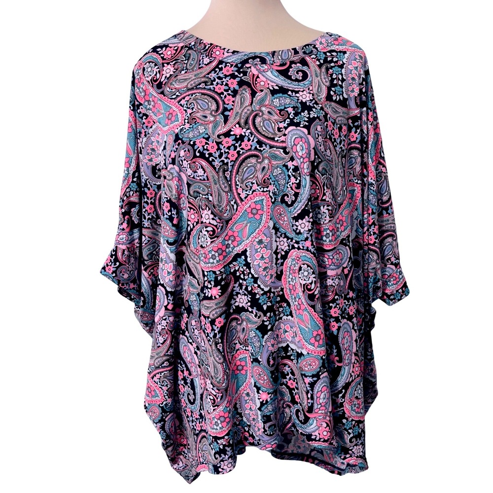 Dear Scarlett Womens Top Small Pink Blue Paisley Boat Neck Batwing Artsy Boho